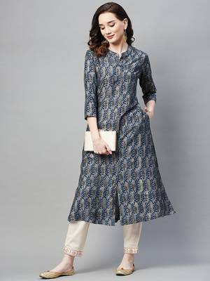 Blue printed silk ethnic-kurtis 2