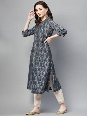 Blue printed silk ethnic-kurtis 3