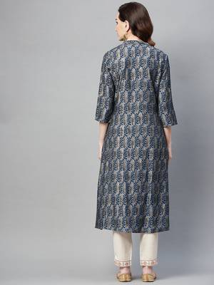 Blue printed silk ethnic-kurtis 4