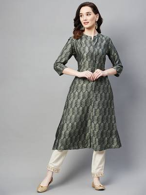 Grey printed silk ethnic-kurtis 1