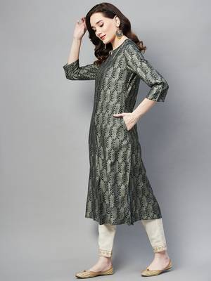 Grey printed silk ethnic-kurtis 3