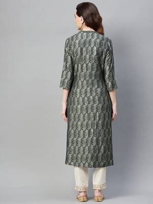 Grey printed silk ethnic-kurtis 4