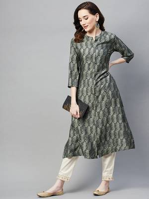 Grey printed silk ethnic-kurtis 5