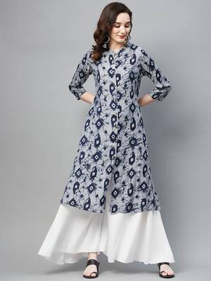 Navy-blue printed cotton ethnic-kurtis 1