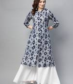 Navy-blue printed cotton ethnic-kurtis