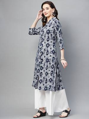 Navy-blue printed cotton ethnic-kurtis 3