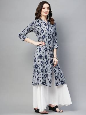 Navy-blue printed cotton ethnic-kurtis 5