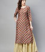 Grey printed cotton ethnic-kurtis