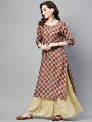 Grey printed cotton ethnic-kurtis 3
