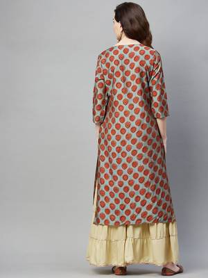 Grey printed cotton ethnic-kurtis 4