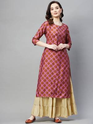 Pink printed cotton ethnic-kurtis 1