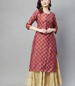 Pink printed cotton ethnic-kurtis
