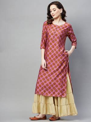 Pink printed cotton ethnic-kurtis 3