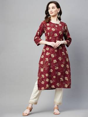 Maroon printed cotton ethnic-kurtis 1