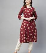 Maroon printed cotton ethnic-kurtis