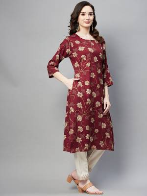 Maroon printed cotton ethnic-kurtis 2
