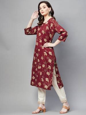 Maroon printed cotton ethnic-kurtis 3