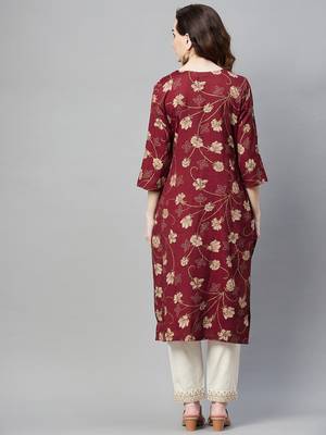 Maroon printed cotton ethnic-kurtis 4