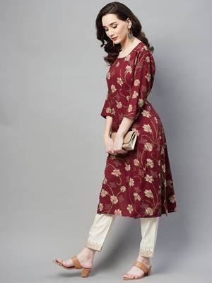 Maroon printed cotton ethnic-kurtis 5