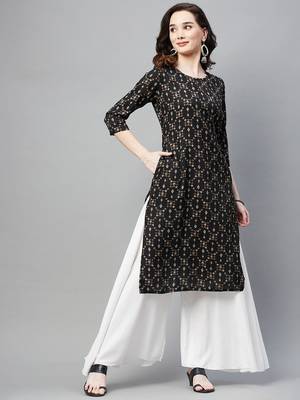 Black printed cotton ethnic-kurtis 1