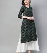 Green printed cotton ethnic-kurtis