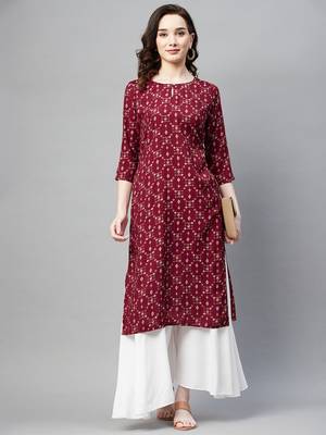 Maroon printed cotton ethnic-kurtis 1