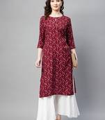 Maroon printed cotton ethnic-kurtis