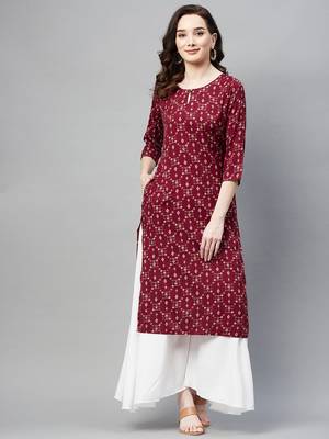 Maroon printed cotton ethnic-kurtis 2