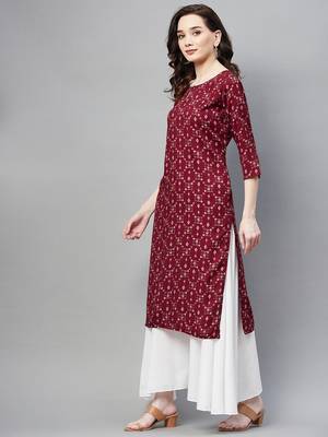 Maroon printed cotton ethnic-kurtis 3