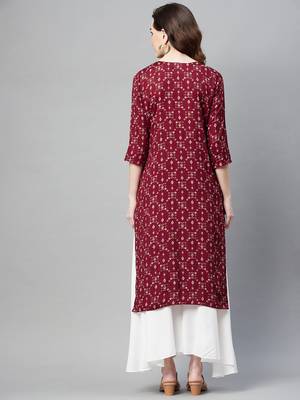 Maroon printed cotton ethnic-kurtis 4