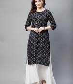 Navy-blue printed cotton ethnic-kurtis