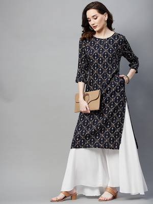 Navy-blue printed cotton ethnic-kurtis 2