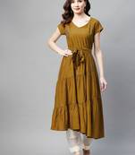 Mustard plain cotton ethnic-kurtis