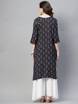 Navy-blue printed cotton ethnic-kurtis 4