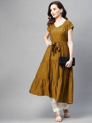 Mustard plain cotton ethnic-kurtis 2