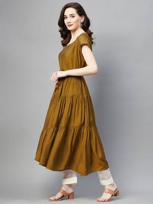 Mustard plain cotton ethnic-kurtis 3