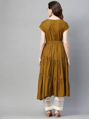 Mustard plain cotton ethnic-kurtis 4