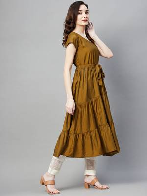 Mustard plain cotton ethnic-kurtis 5
