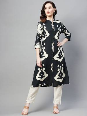 Dark-green printed cotton ethnic-kurtis 1
