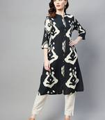 Dark-green printed cotton ethnic-kurtis