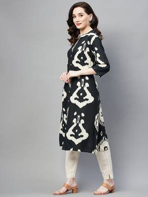 Dark-green printed cotton ethnic-kurtis 3