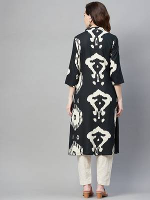 Dark-green printed cotton ethnic-kurtis 4
