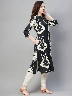 Dark-green printed cotton ethnic-kurtis 5