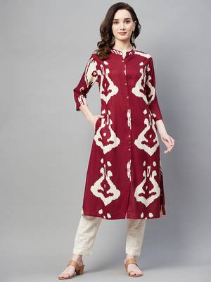 Maroon printed cotton ethnic-kurtis 1