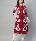 Maroon printed cotton ethnic-kurtis