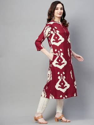 Maroon printed cotton ethnic-kurtis 2