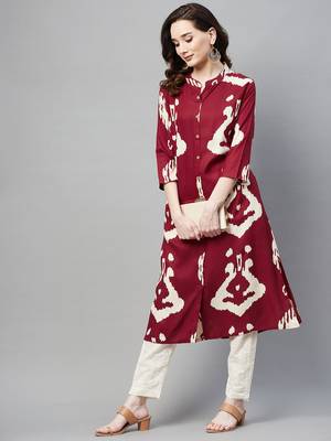 Maroon printed cotton ethnic-kurtis 3