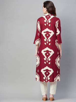Maroon printed cotton ethnic-kurtis 4