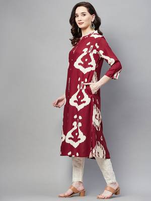 Maroon printed cotton ethnic-kurtis 5