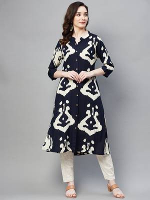 Navy-blue printed cotton ethnic-kurtis 1